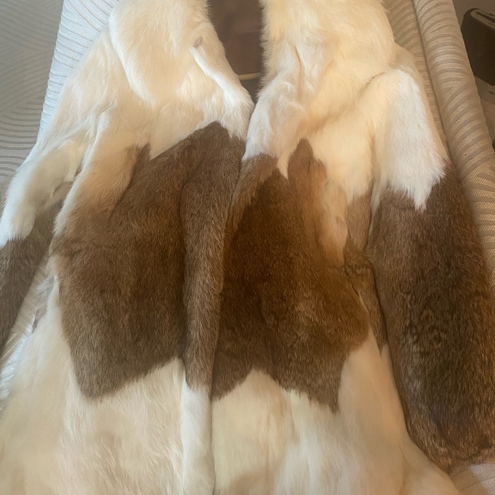 Genuine Rex rabbit coat, used but well taken care of. White with tan center.